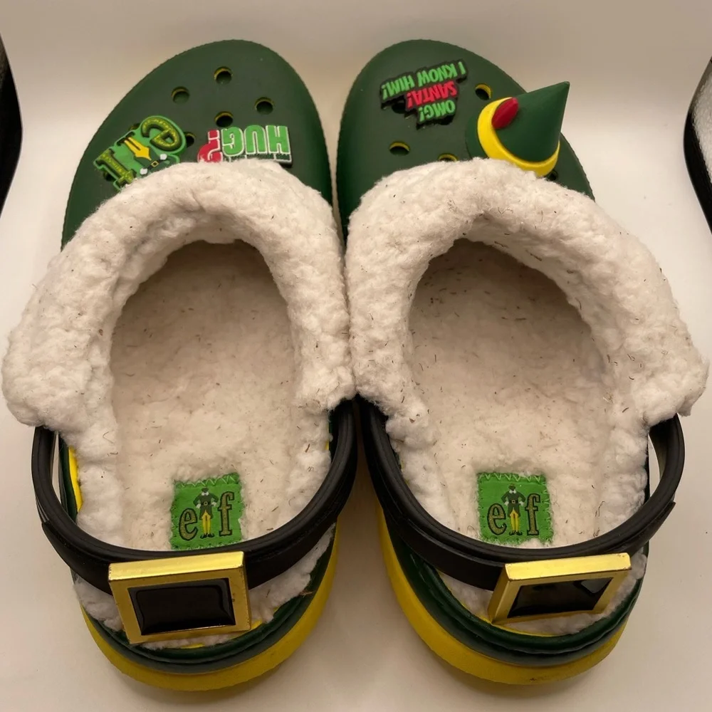 Crocs X Elf Christmas Fuzzy White Lining kids clogs size 4Y
